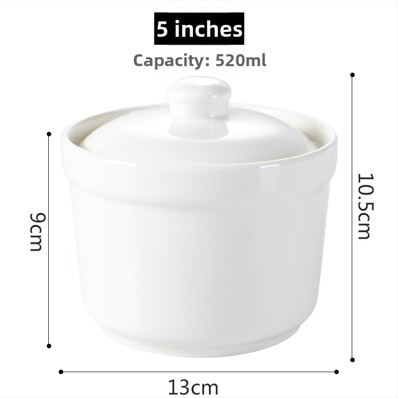 Porcelāna ūdens vannas trauks ar vāku un karoti — apaļš, mikroviļņu drošs, ar logotipu