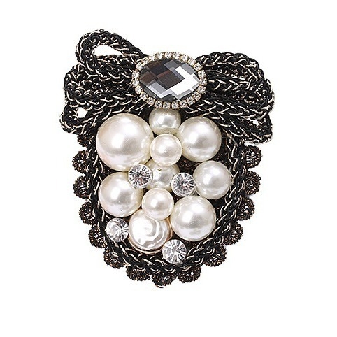 Broš u obliku mašne s leopardim uzorkom, biserno cvijeće i resica, legura, elektroplatiranje, HDJ009