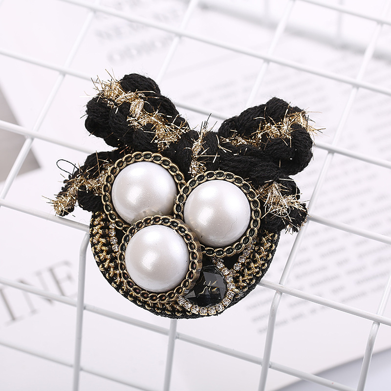 Broš u obliku mašne s leopardim uzorkom, biserno cvijeće i resica, legura, elektroplatiranje, HDJ009