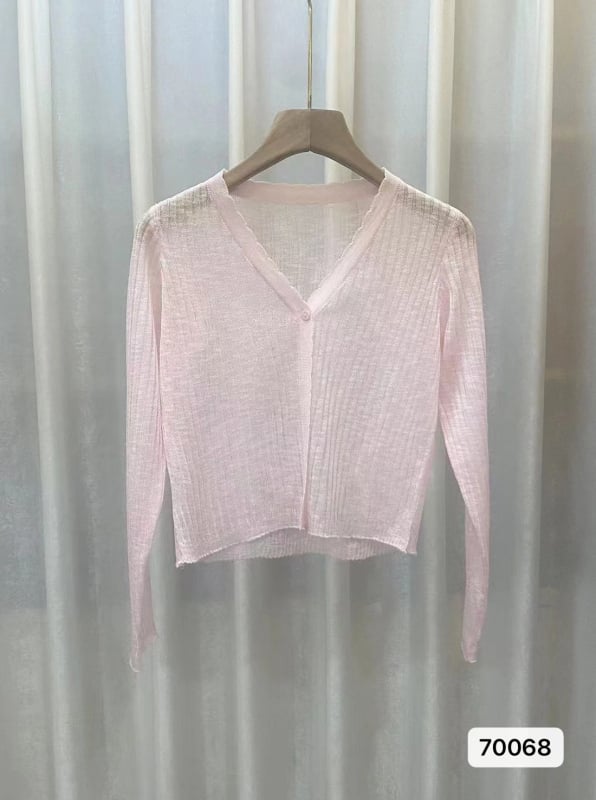 Viegls saules aizsardzības adītais kardigans ar UPF30+, brīvs griezums, īss garums, garas piedurknes, audums no lina un akrila ar bambusa kanepju šķiedru