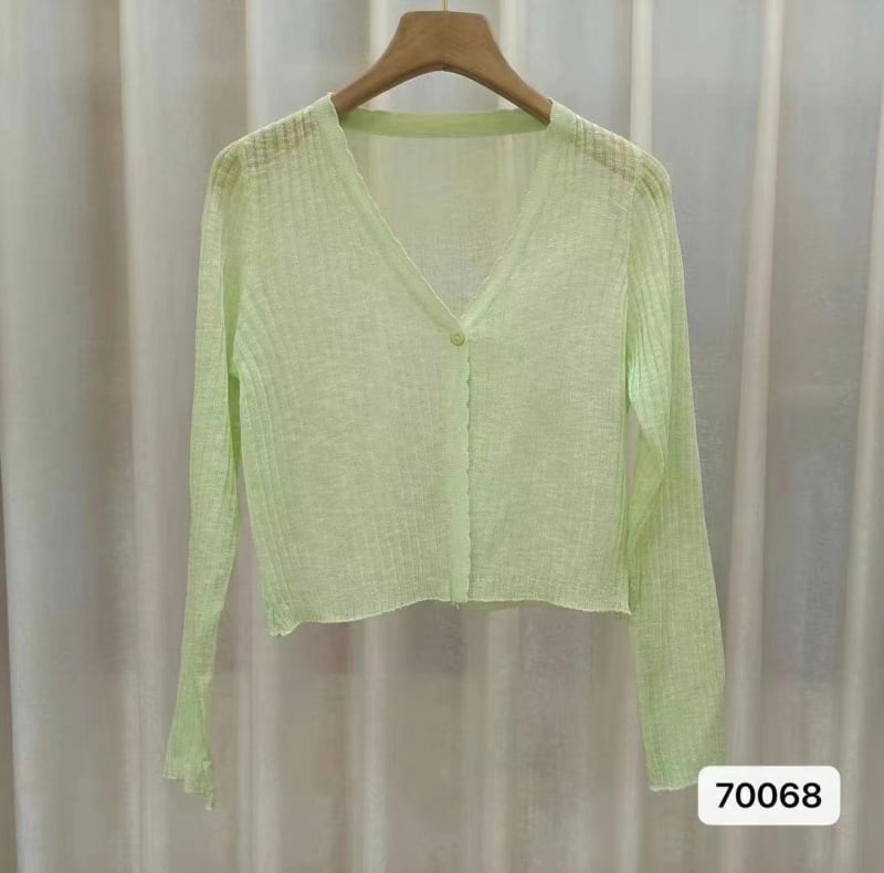 Viegls saules aizsardzības adītais kardigans ar UPF30+, brīvs griezums, īss garums, garas piedurknes, audums no lina un akrila ar bambusa kanepju šķiedru