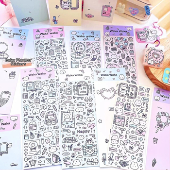 Wow kawaka plaani kleepsude komplekt – karikatuurne stiil, materjal: kunstpaber koos kattefilmiga, trükiprotsess, logod trükitud, kohandamine saadaval