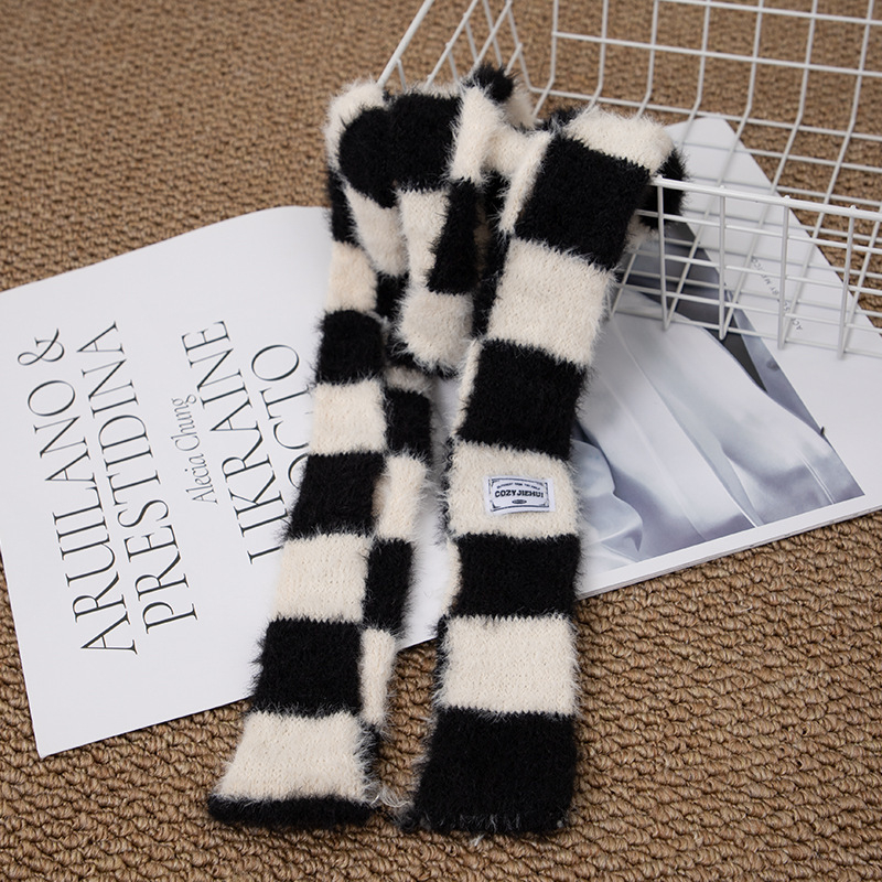 Korejskog stila tanak dugi plišani šal s prugama, warp knitting, 100% poliester, za sve sezone
