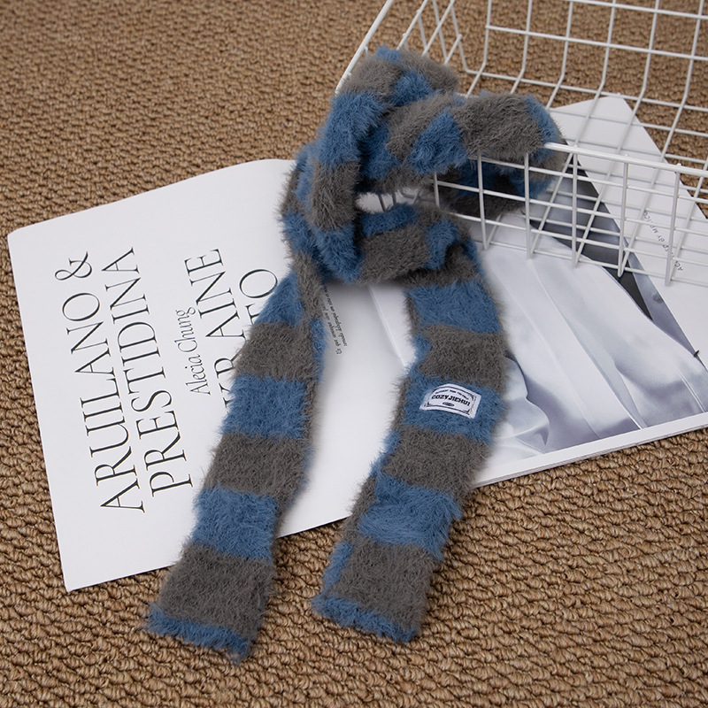 Korejskog stila tanak dugi plišani šal s prugama, warp knitting, 100% poliester, za sve sezone