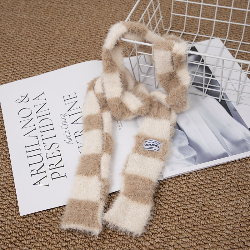 Korejskog stila tanak dugi plišani šal s prugama, warp knitting, 100% poliester, za sve sezone