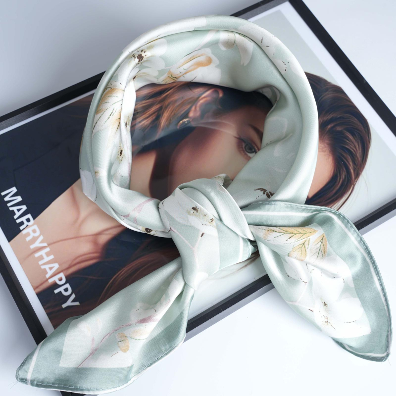 MARRYHAPPY Fular pătrat imprimat din mătase artificială, 100% poliester, vară 2025