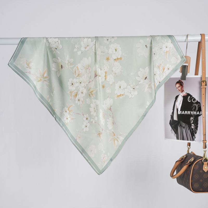 MARRYHAPPY Fular pătrat imprimat din mătase artificială, 100% poliester, vară 2025