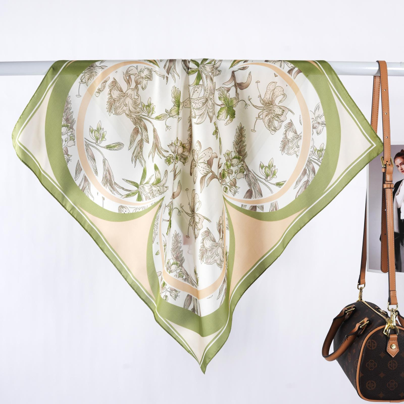 MARRYHAPPY Fular pătrat imprimat din mătase artificială, 100% poliester, vară 2025