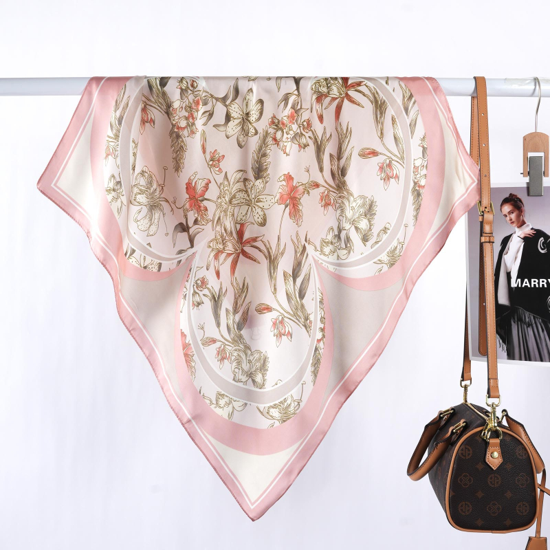 MARRYHAPPY Fular pătrat imprimat din mătase artificială, 100% poliester, vară 2025