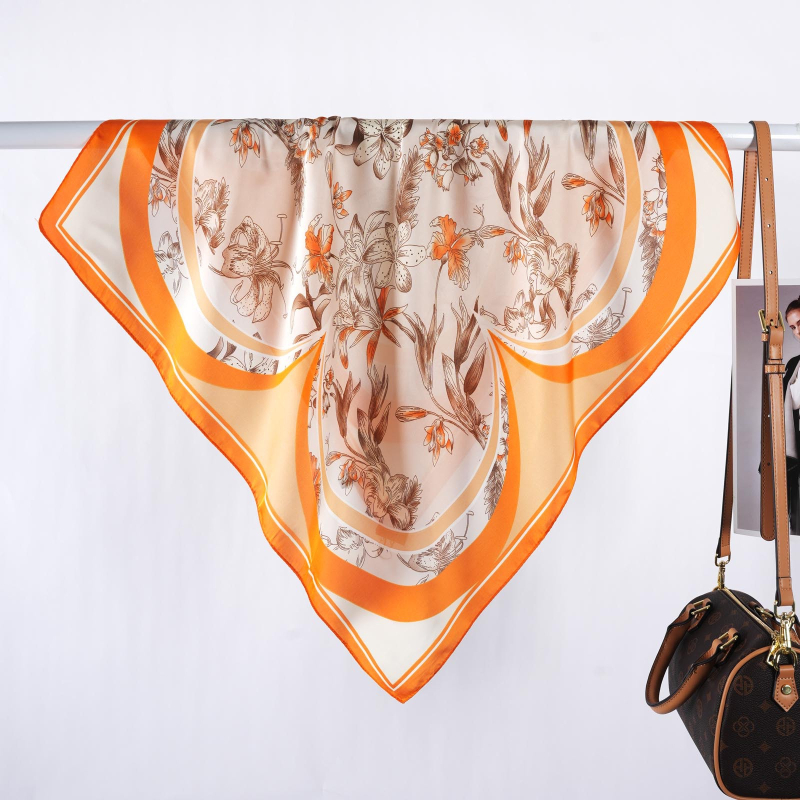 MARRYHAPPY Fular pătrat imprimat din mătase artificială, 100% poliester, vară 2025