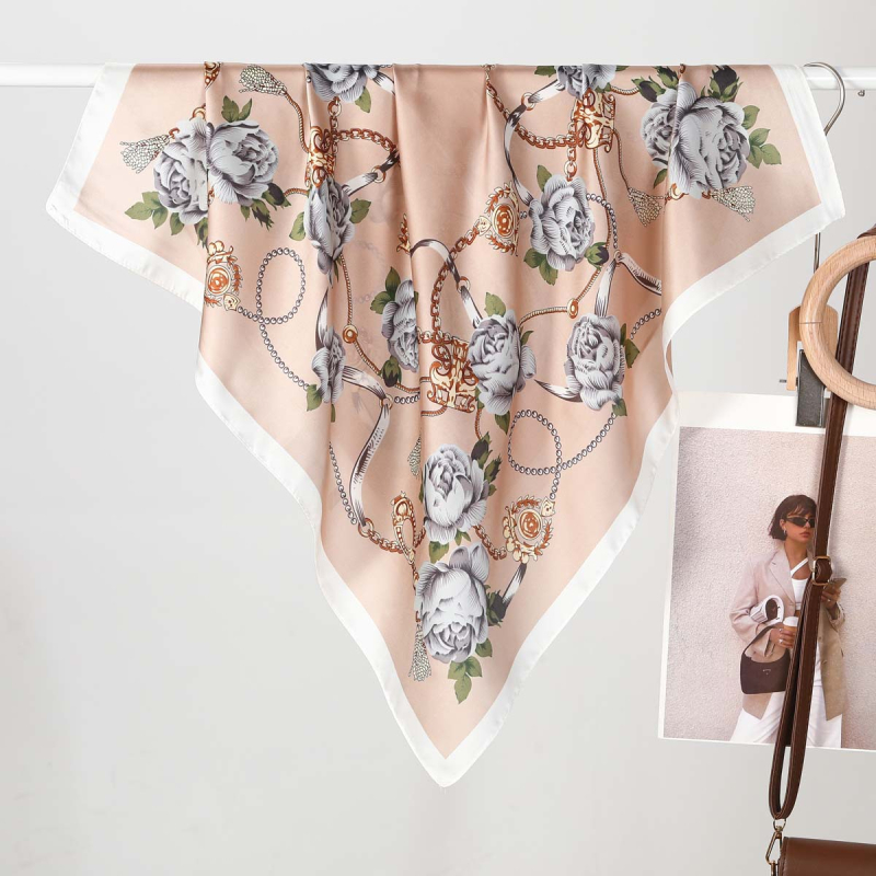 MARRYHAPPY Fular pătrat imprimat din mătase artificială, 100% poliester, vară 2025