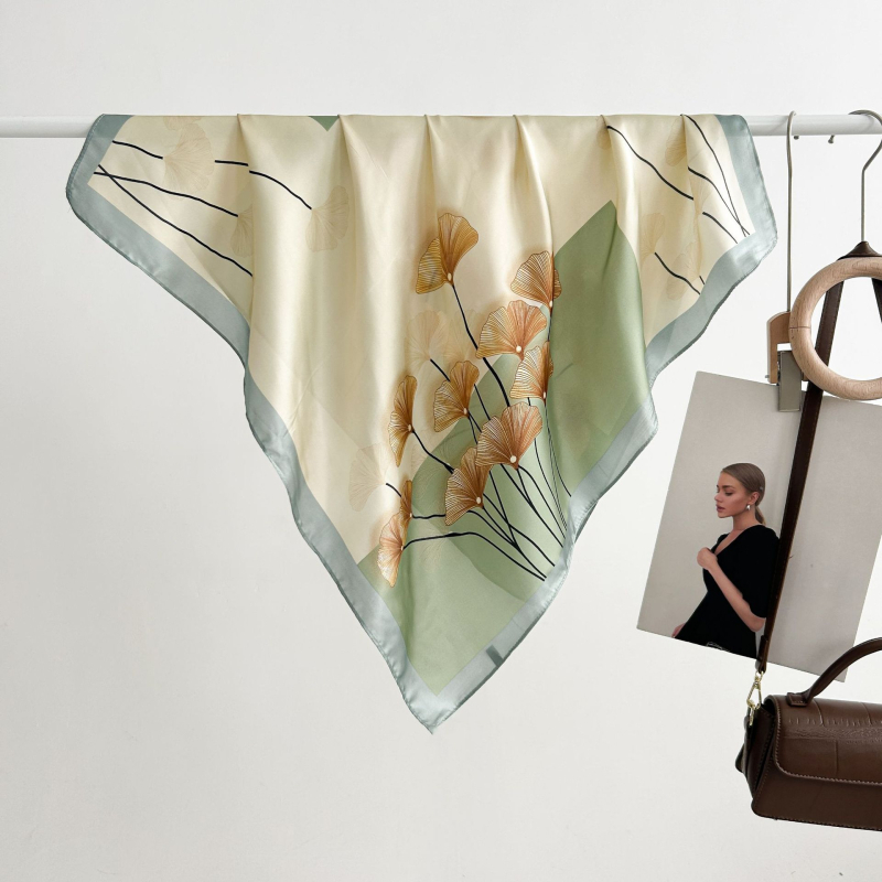 MARRYHAPPY Fular pătrat imprimat din mătase artificială, 100% poliester, vară 2025