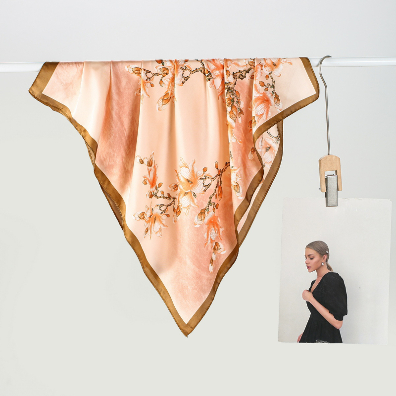 MARRYHAPPY Fular pătrat imprimat din mătase artificială, 100% poliester, vară 2025