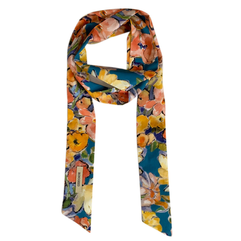 Hajpánt sállal, tavasz 2025, egyszerű szövés, poliészter, közepes hosszúságú, nyomtatás