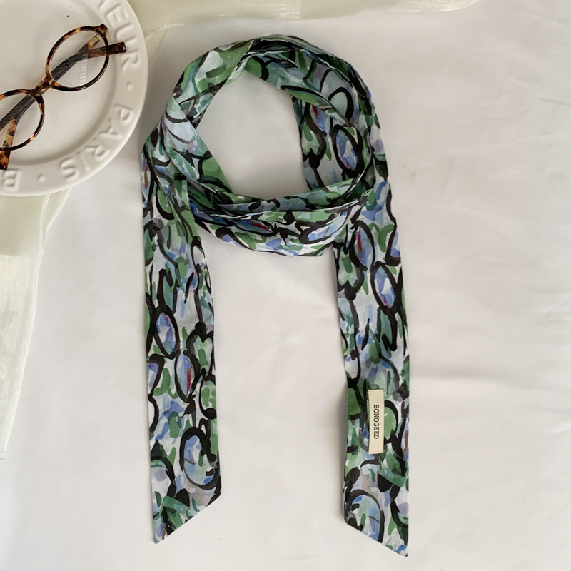 Hajpánt sállal, tavasz 2025, egyszerű szövés, poliészter, közepes hosszúságú, nyomtatás