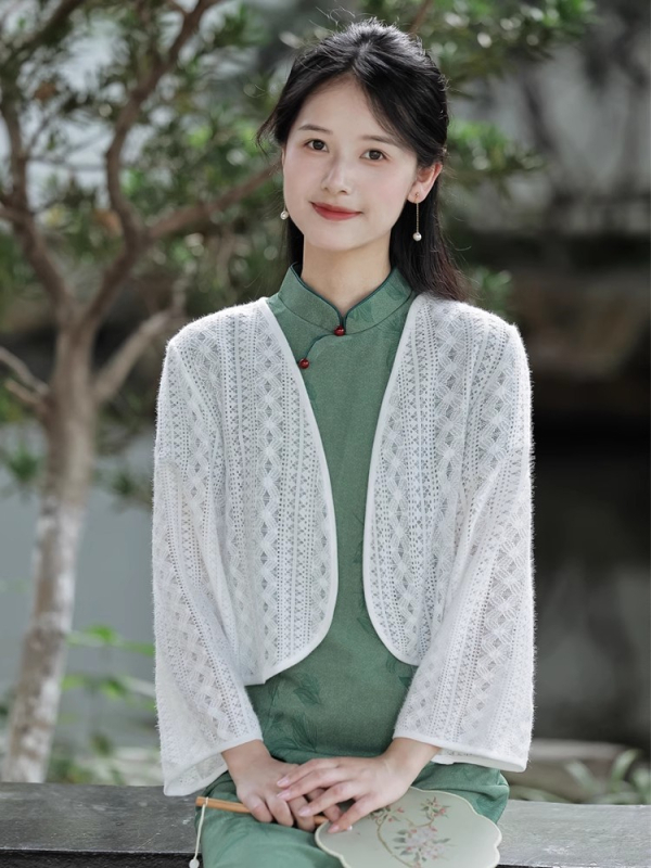 Ženski jakardni pleteni kardigan s trokutastim šalom, ljeto 2025, podrijetlo Suzhou, elegantan stil, pogodna za ljeto, proljeće i jesen