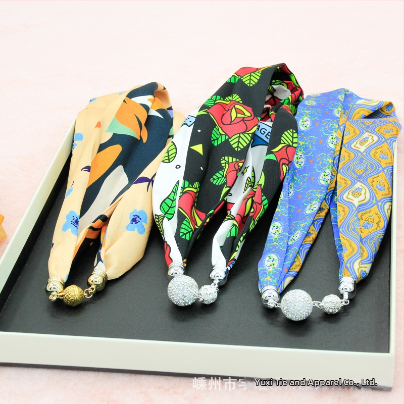 Mágneses kapcsos sál nyaklánc, szatén poliészter anyag, tavasz, minimalist és sokoldalú stílus