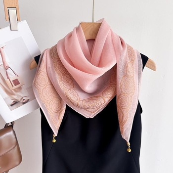 Șal din poliester cu dantelă și cataramă magnetică, finisaj tie-dye, șal pătrat pentru gât, tricot simplu