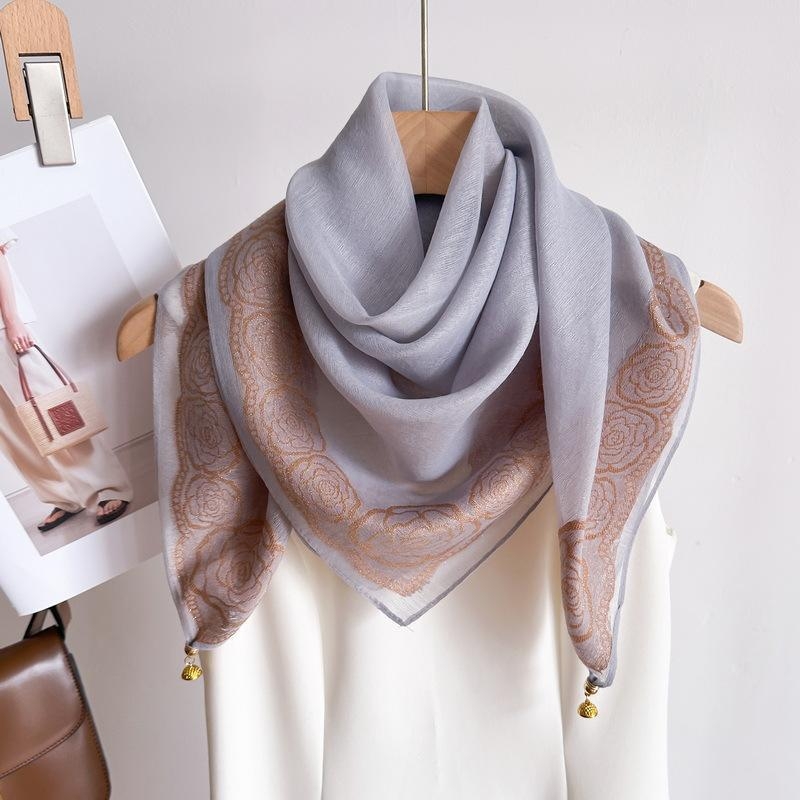 Șal din poliester cu dantelă și cataramă magnetică, finisaj tie-dye, șal pătrat pentru gât, tricot simplu