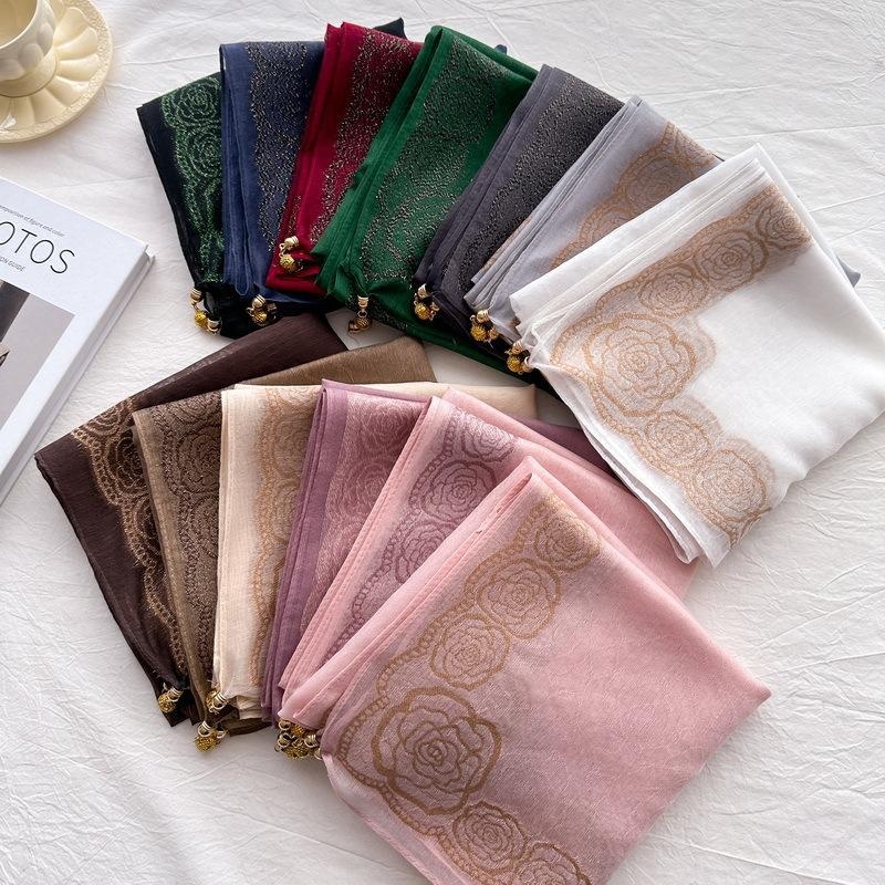 Șal din poliester cu dantelă și cataramă magnetică, finisaj tie-dye, șal pătrat pentru gât, tricot simplu