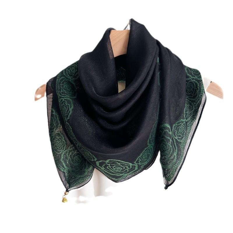 Șal din poliester cu dantelă și cataramă magnetică, finisaj tie-dye, șal pătrat pentru gât, tricot simplu