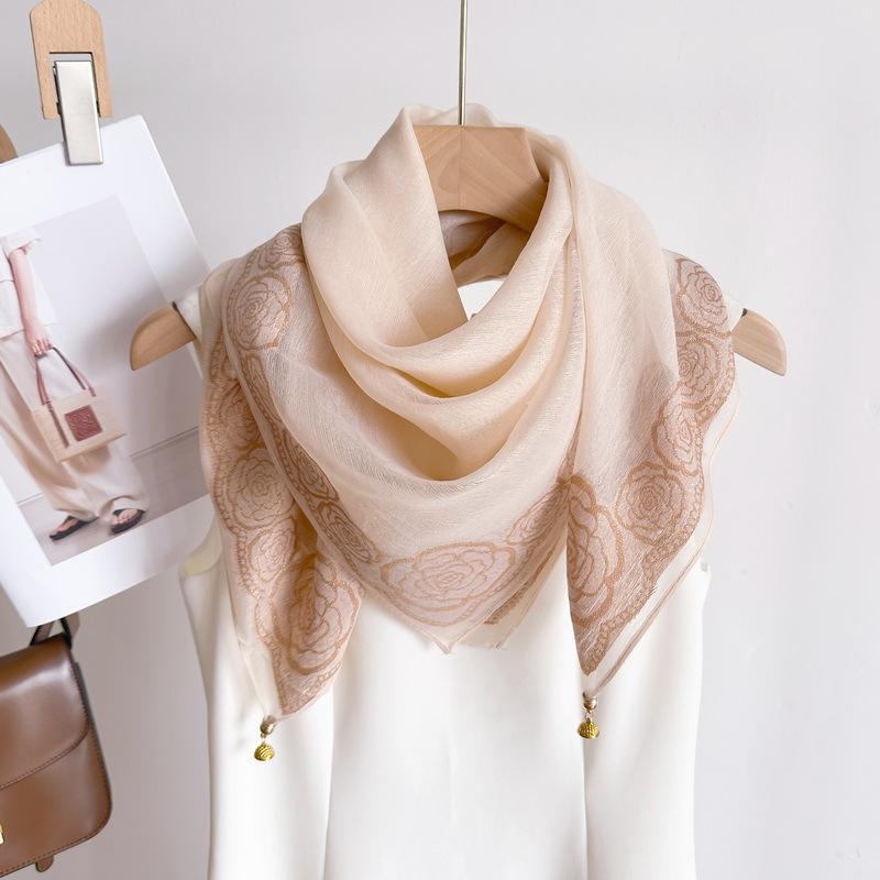 Șal din poliester cu dantelă și cataramă magnetică, finisaj tie-dye, șal pătrat pentru gât, tricot simplu