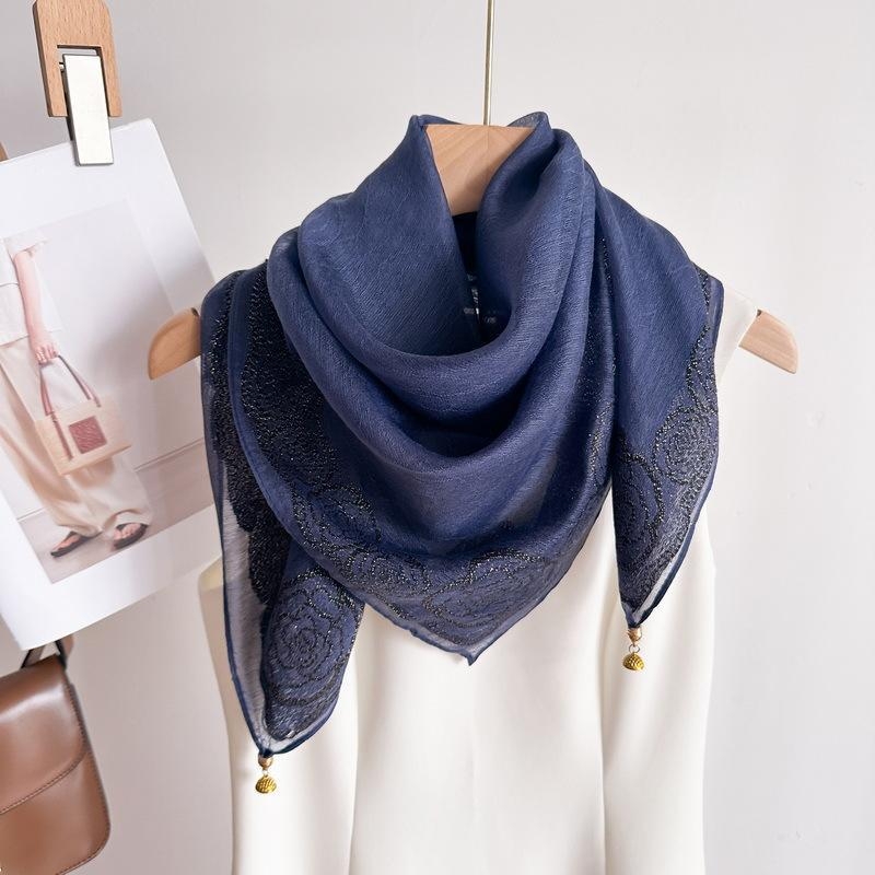 Șal din poliester cu dantelă și cataramă magnetică, finisaj tie-dye, șal pătrat pentru gât, tricot simplu