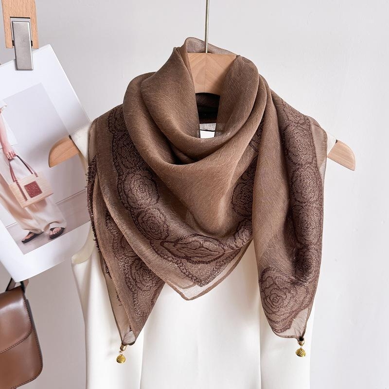 Șal din poliester cu dantelă și cataramă magnetică, finisaj tie-dye, șal pătrat pentru gât, tricot simplu