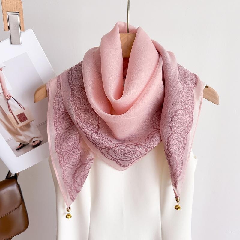 Șal din poliester cu dantelă și cataramă magnetică, finisaj tie-dye, șal pătrat pentru gât, tricot simplu