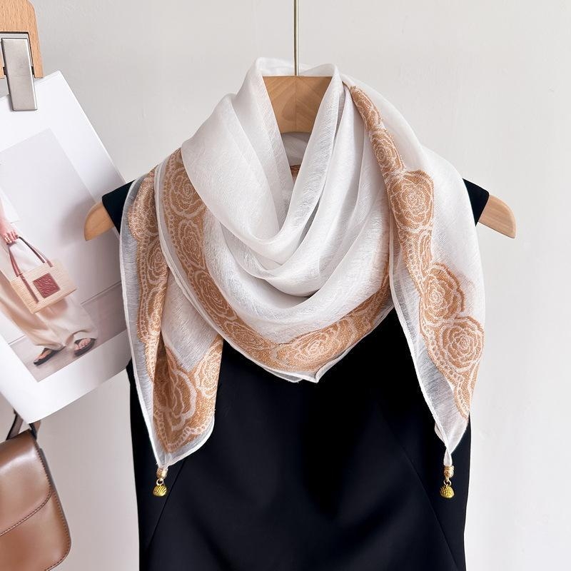 Șal din poliester cu dantelă și cataramă magnetică, finisaj tie-dye, șal pătrat pentru gât, tricot simplu