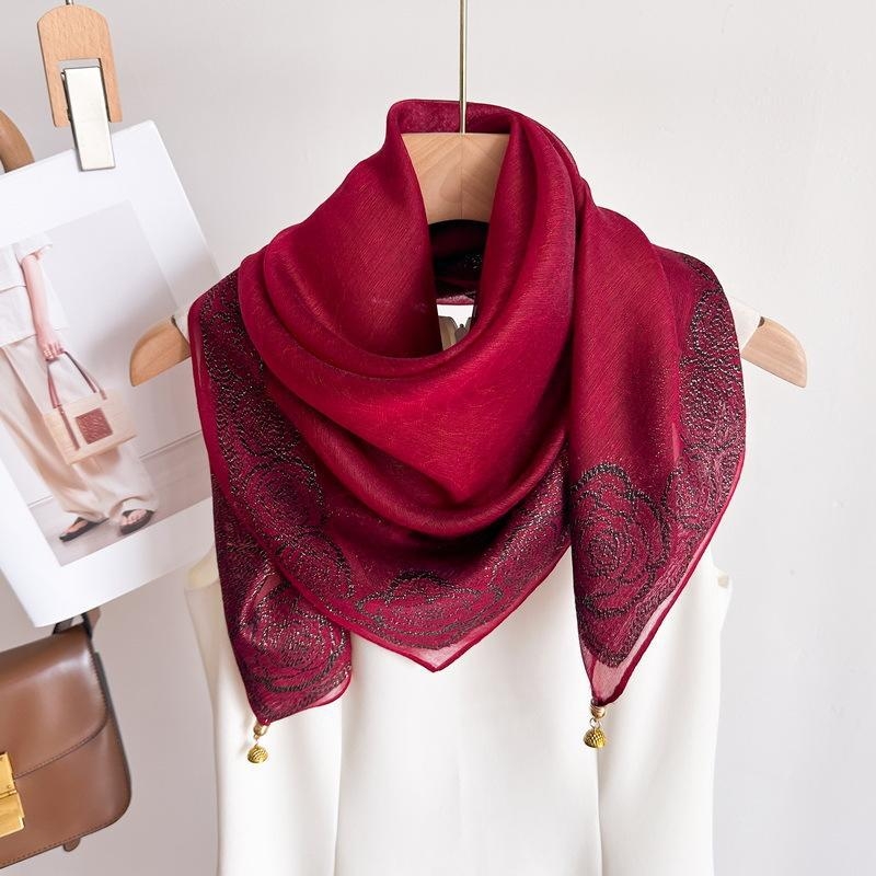 Șal din poliester cu dantelă și cataramă magnetică, finisaj tie-dye, șal pătrat pentru gât, tricot simplu