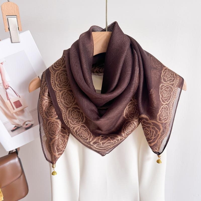 Șal din poliester cu dantelă și cataramă magnetică, finisaj tie-dye, șal pătrat pentru gât, tricot simplu