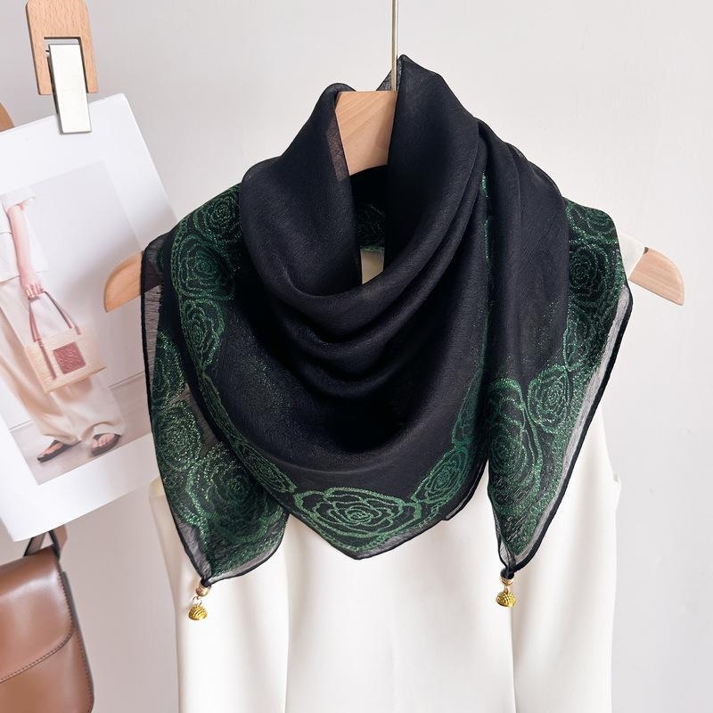 Șal din poliester cu dantelă și cataramă magnetică, finisaj tie-dye, șal pătrat pentru gât, tricot simplu