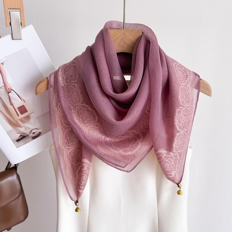 Șal din poliester cu dantelă și cataramă magnetică, finisaj tie-dye, șal pătrat pentru gât, tricot simplu