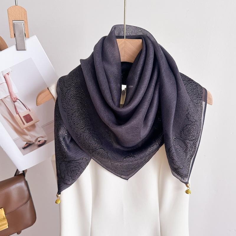 Șal din poliester cu dantelă și cataramă magnetică, finisaj tie-dye, șal pătrat pentru gât, tricot simplu