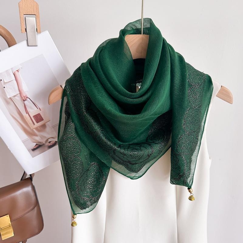 Șal din poliester cu dantelă și cataramă magnetică, finisaj tie-dye, șal pătrat pentru gât, tricot simplu