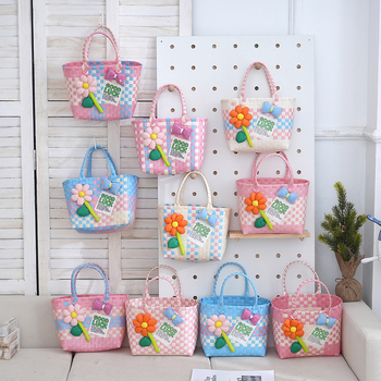 Pletene PVC torba za plažu, bucket stil, kvadratnog oblika, najlon podstava, otvoreni gornji dio