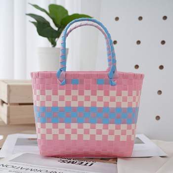 Pletene PVC torba za plažu, bucket stil, kvadratnog oblika, najlon podstava, otvoreni gornji dio