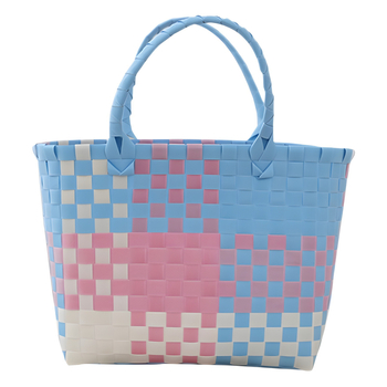 Pletene PVC torba za plažu, bucket stil, kvadratnog oblika, najlon podstava, otvoreni gornji dio