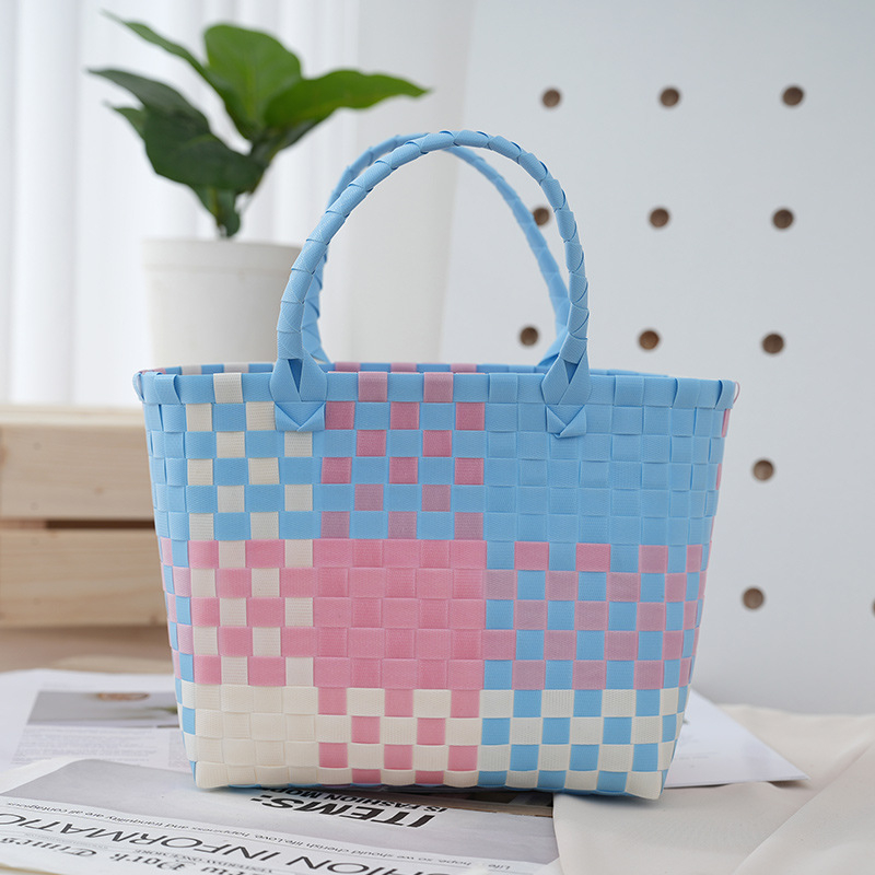 Pletene PVC torba za plažu, bucket stil, kvadratnog oblika, najlon podstava, otvoreni gornji dio