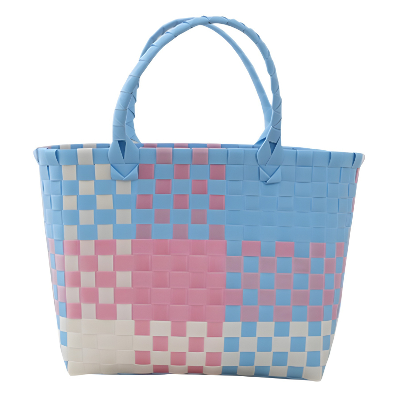 Pletene PVC torba za plažu, bucket stil, kvadratnog oblika, najlon podstava, otvoreni gornji dio