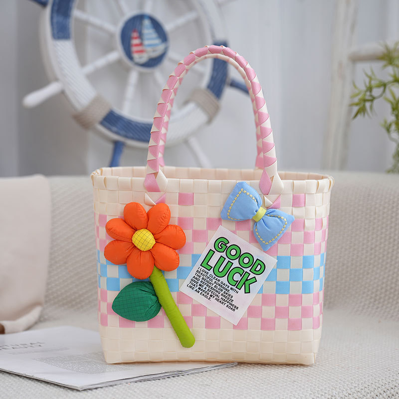 Pletene PVC torba za plažu, bucket stil, kvadratnog oblika, najlon podstava, otvoreni gornji dio