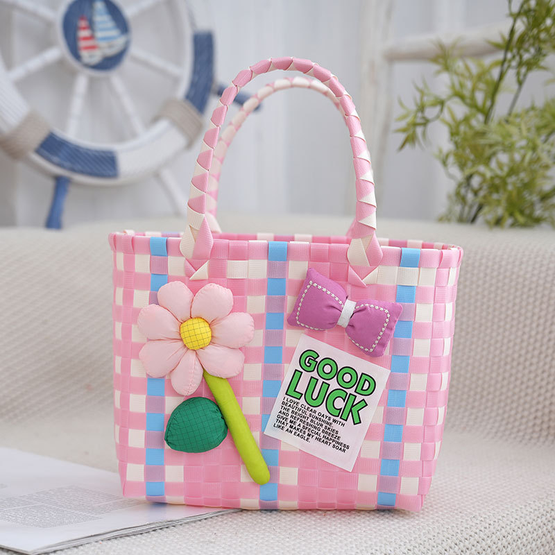 Pletene PVC torba za plažu, bucket stil, kvadratnog oblika, najlon podstava, otvoreni gornji dio