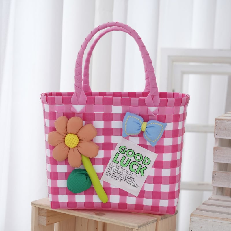 Pletene PVC torba za plažu, bucket stil, kvadratnog oblika, najlon podstava, otvoreni gornji dio