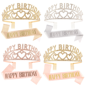Metalna kruna za kosu s riječima HAPPY BIRTHDAY, unisex, elektroplating, bijeli kristali, porijeklo Jinhua