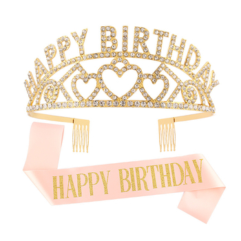Metalna kruna za kosu s riječima HAPPY BIRTHDAY, unisex, elektroplating, bijeli kristali, porijeklo Jinhua