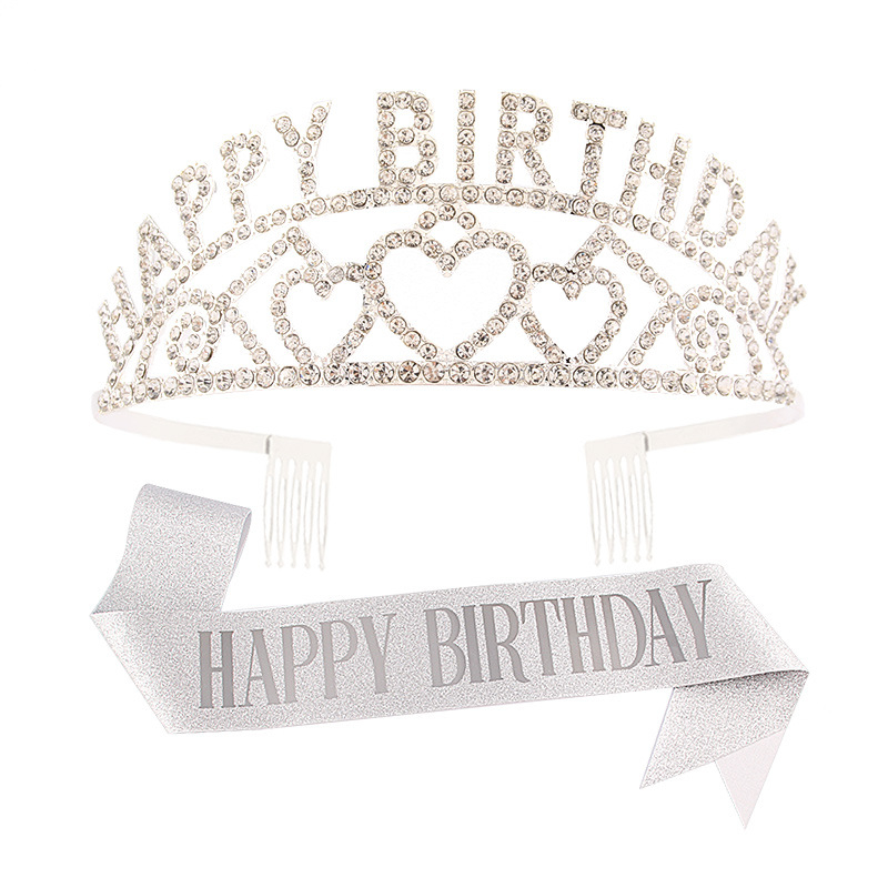 Metalna kruna za kosu s riječima HAPPY BIRTHDAY, unisex, elektroplating, bijeli kristali, porijeklo Jinhua