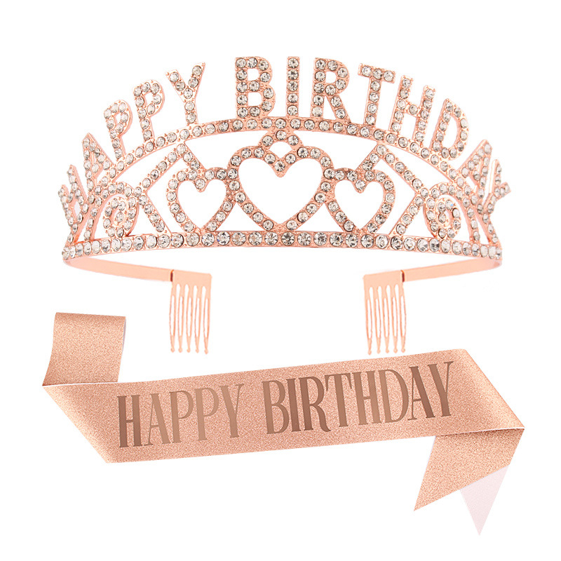 Metalna kruna za kosu s riječima HAPPY BIRTHDAY, unisex, elektroplating, bijeli kristali, porijeklo Jinhua