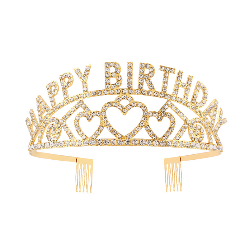 Metalna kruna za kosu s riječima HAPPY BIRTHDAY, unisex, elektroplating, bijeli kristali, porijeklo Jinhua