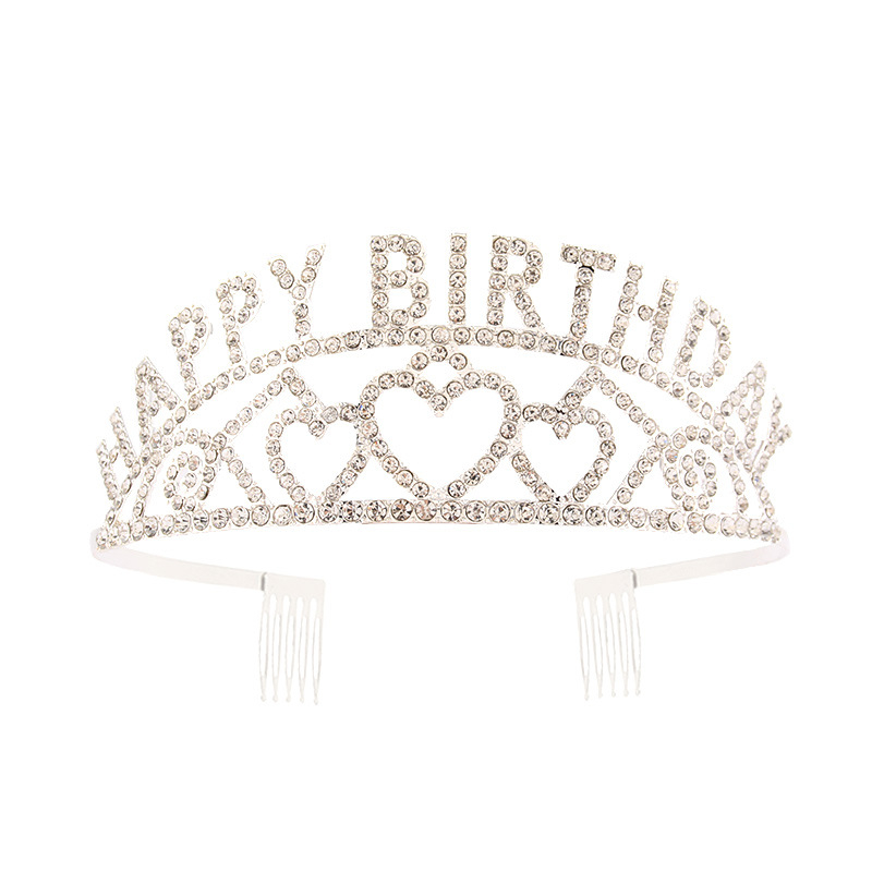 Metalna kruna za kosu s riječima HAPPY BIRTHDAY, unisex, elektroplating, bijeli kristali, porijeklo Jinhua